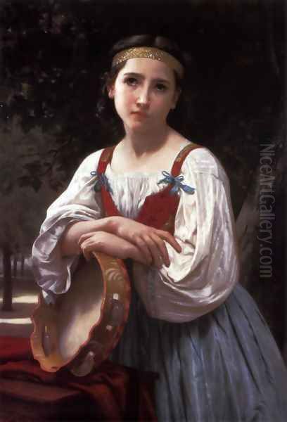 Bohemienne au Tambour de Basque (Gypsy Girl with a Basque Drum) Oil Painting by William-Adolphe Bouguereau