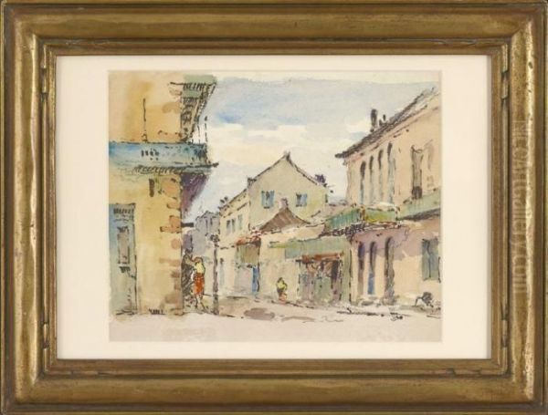 French Quarter Street Scene With Figures Oil Painting by Arnold Turtle