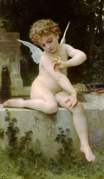 L'Amour au Papillon (Cupid with a Butterfly) Oil Painting by William-Adolphe Bouguereau