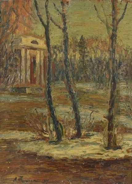 Dacha In A Fall Landscape Oil Painting by Leonard Viktorovich Turzhanky