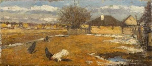 L'entree Du Village Oil Painting by Leonard Victorovitch Turzhansky