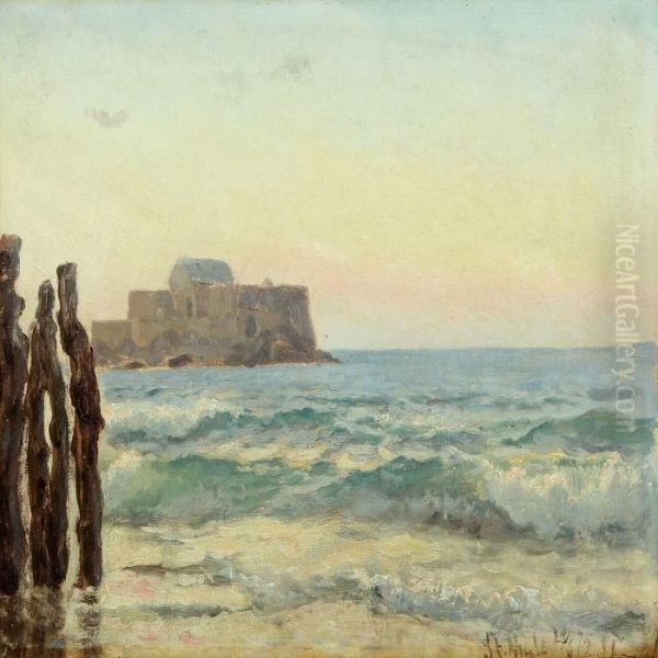 View From St. Malo With The Citadel In The Background Oil Painting by Laurits Regner Tuxen