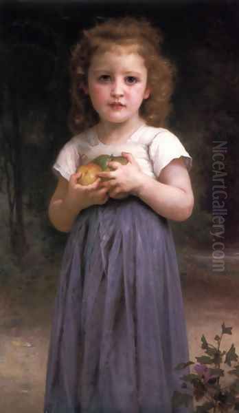 Petite fille tenant des pommes dans les mains (Little girl holding apples in her hands) Oil Painting by William-Adolphe Bouguereau