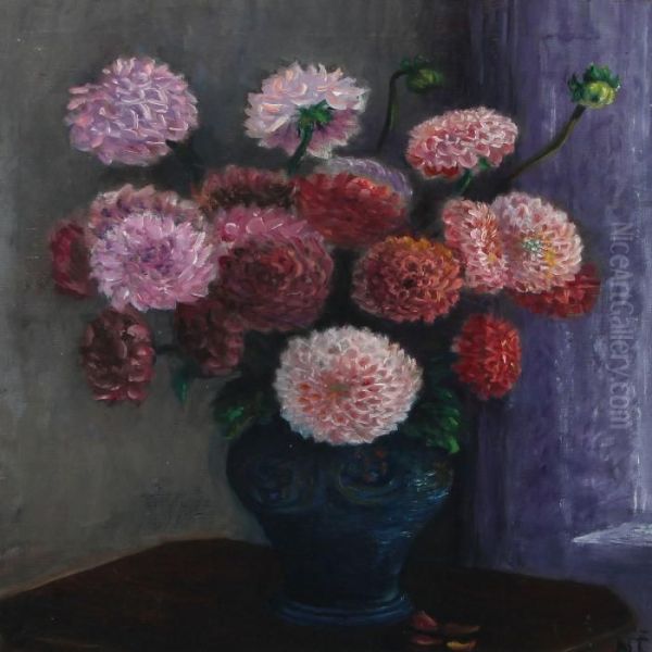 Still Life With Peonies In A Vase Oil Painting by Nicoline Tuxen