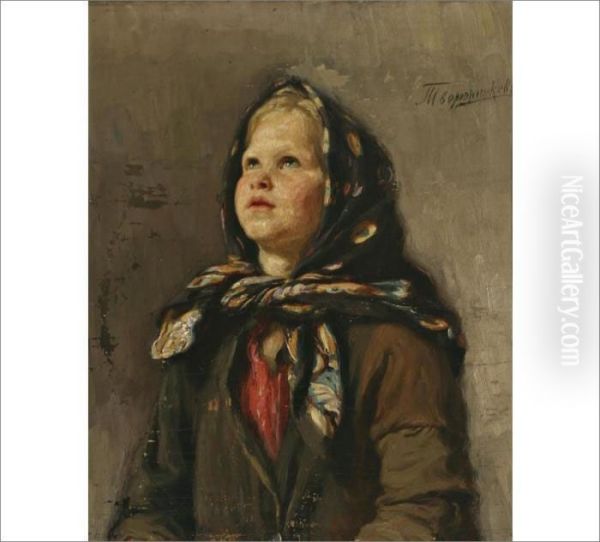 A Girl With Scarf Oil Painting by Ivan Ivanovich Tvorozhnikov