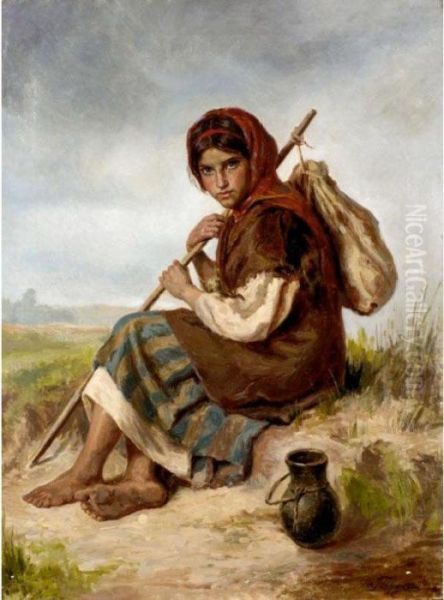 Young Peasant Girl Oil Painting by Ivan Ivanovich Tvorozhnikov