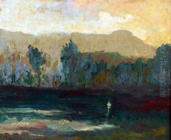 Impressionist Landscape At Dusk Oil Painting by John Henry Twachtman