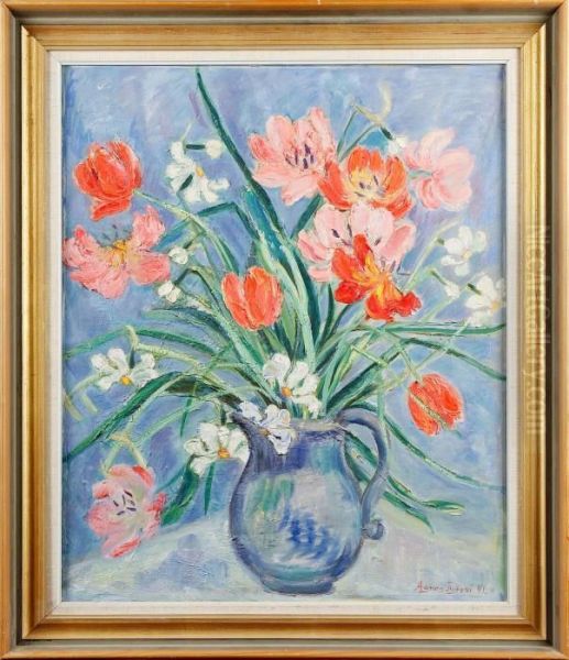 Blomsterstilleben Oil Painting by Agnes Tyboni