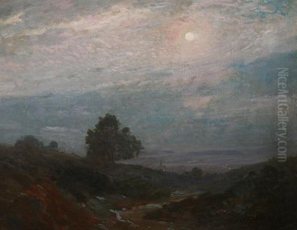 Moonlit Nocturne Above Hudson Oil Painting by Bayard Henry Tyler