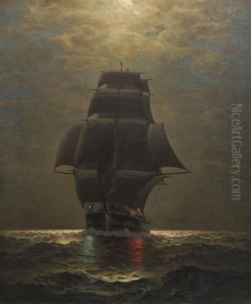 Ship Under The Breaking Clouds Oil Painting by James Gale Tyler