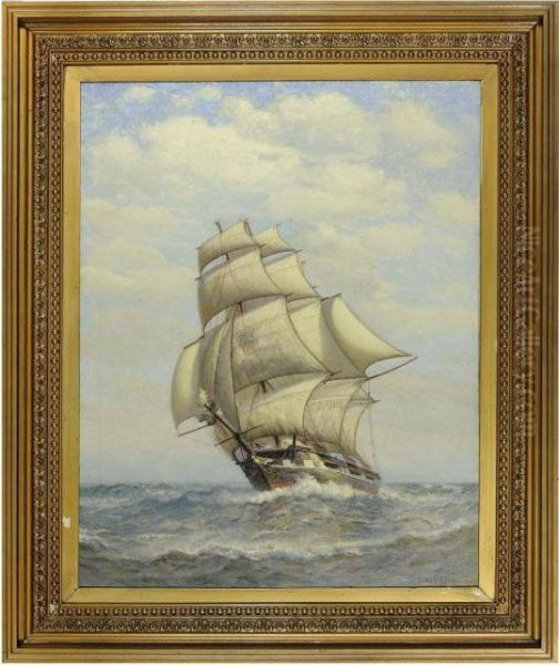 A Square Rigged Ship At Sea Oil Painting by James Gale Tyler