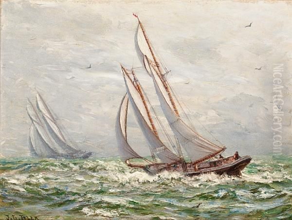 Grand Bank's Schooners Racing Oil Painting by James Gale Tyler