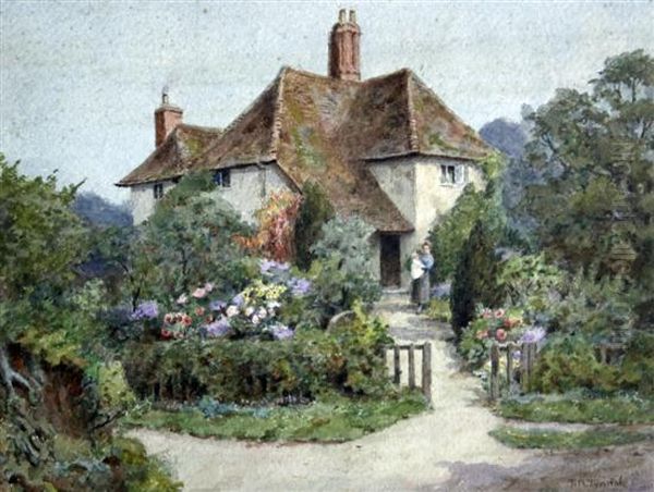 Mother And Child Outside A Cottage Oil Painting by Thomas Nicholson Tyndale