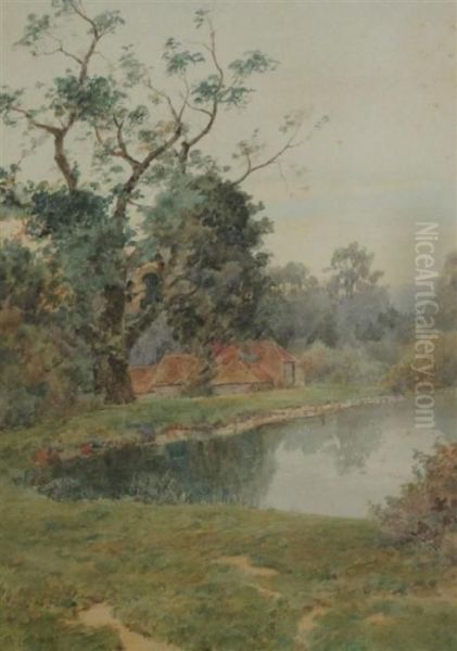 Lake And Farm Buildings Oil Painting by Thomas Nicholson Tyndale