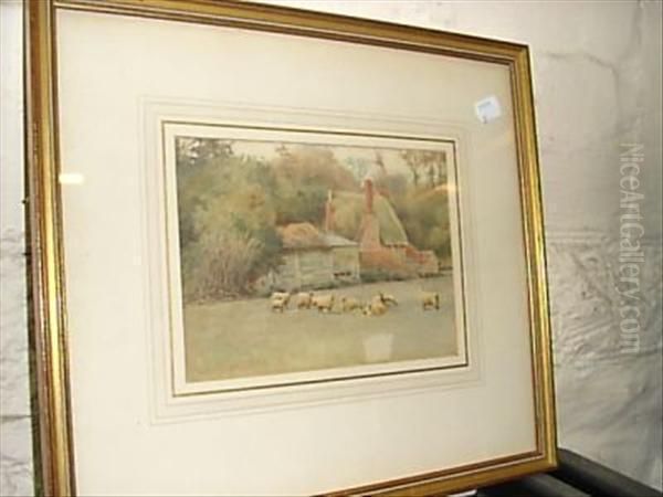 Sheep By A Cottage Oil Painting by Thomas Nicholson Tyndale