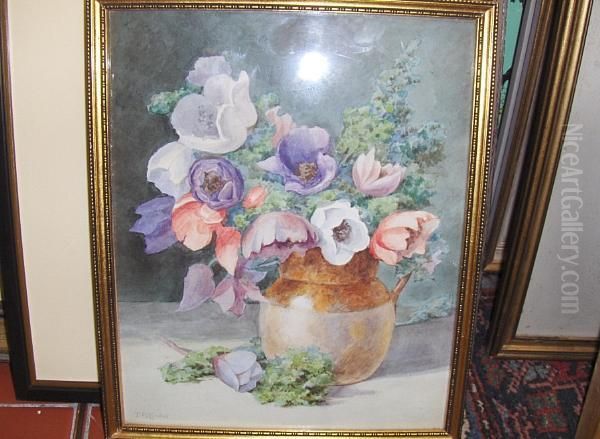 Still Life Of Flowers In A Stoneware Jug Oil Painting by Thomas Nicholson Tyndale