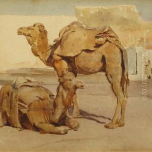 Two Camels Oil Painting by Walter Frederick Roofe Tyndale