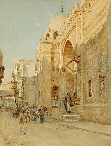 Figures Leaving A Mosque Oil Painting by Walter Frederick Roofe Tyndale