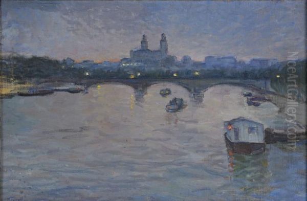 Skymning Over Seine - Paris Oil Painting by Martha Tynell