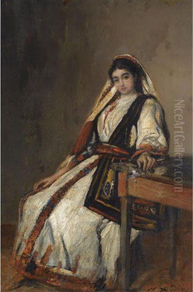 Girl In Traditional Greek Dress Oil Painting by Nicolaos Xydias Typaldos