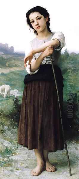 Jeune Bergère Debout (Young Shepherdess Standing) Oil Painting by William-Adolphe Bouguereau