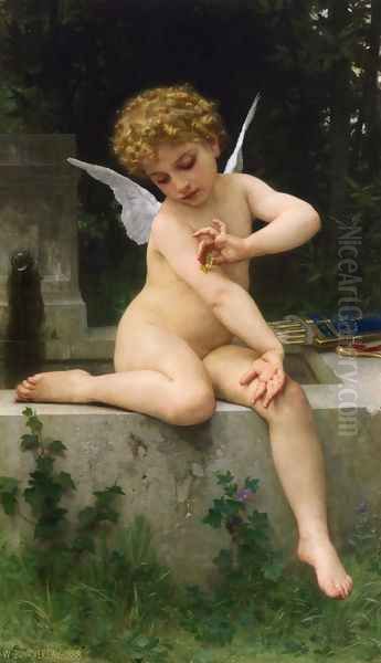 Cupid with Butterfly Oil Painting by William-Adolphe Bouguereau