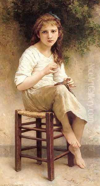 Young Sewing Girl Oil Painting by William-Adolphe Bouguereau