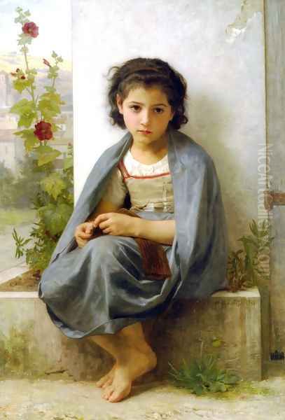 La Tricoteuse (The Little Knitter) Oil Painting by William-Adolphe Bouguereau