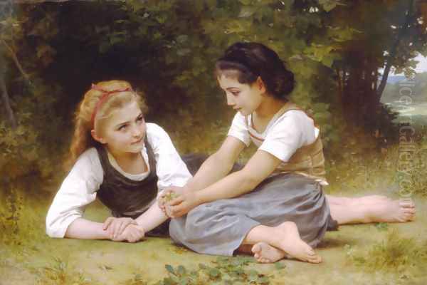 Les Noisettes (Hazelnuts) (or The Nut Gatherers) Oil Painting by William-Adolphe Bouguereau