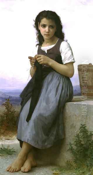 La Tricoteuse (The Little Knitter) 2 Oil Painting by William-Adolphe Bouguereau