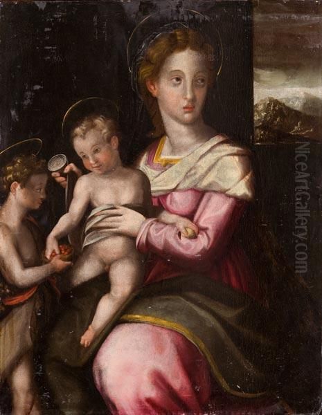 Vergine Col Bambino E San Giovannino Oil Painting by Domenico Puligo