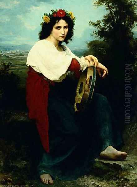 Italian Girl with a Basque Drum Oil Painting by William-Adolphe Bouguereau