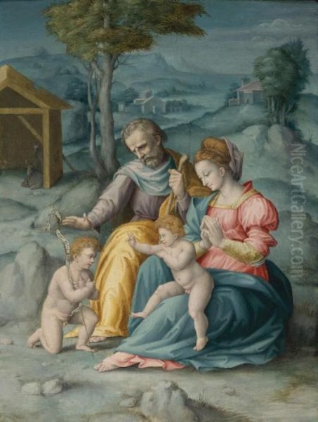 The Holy Family With The Infant Saint John The Baptist Oil Painting by Francesco Ubertini Bacciacca