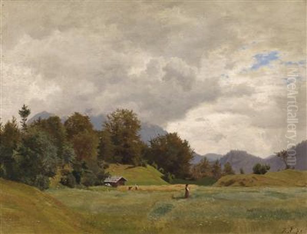 Landscape With Mountain Pastures Oil Painting by Karl Kristian Uchermann