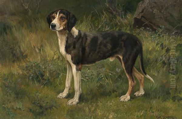 Hound Oil Painting by Karl Kristian Uchermann