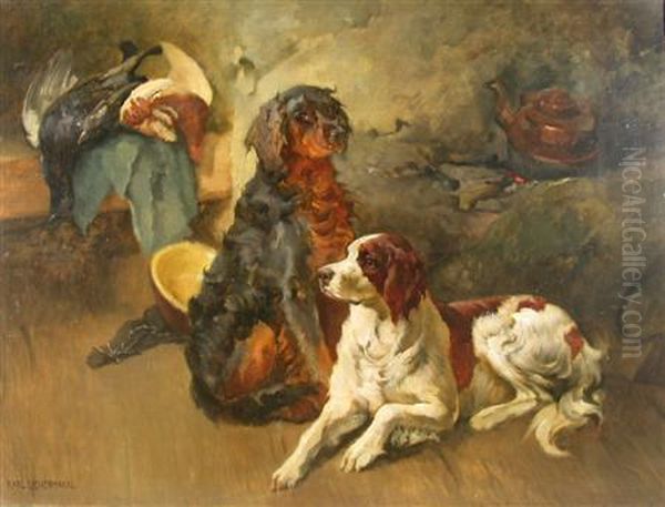 Two Spaniels With Game Oil Painting by Karl Kristian Uchermann