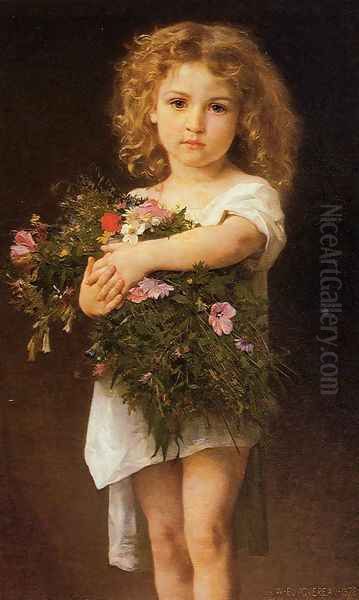 Child With Flowers Oil Painting by William-Adolphe Bouguereau