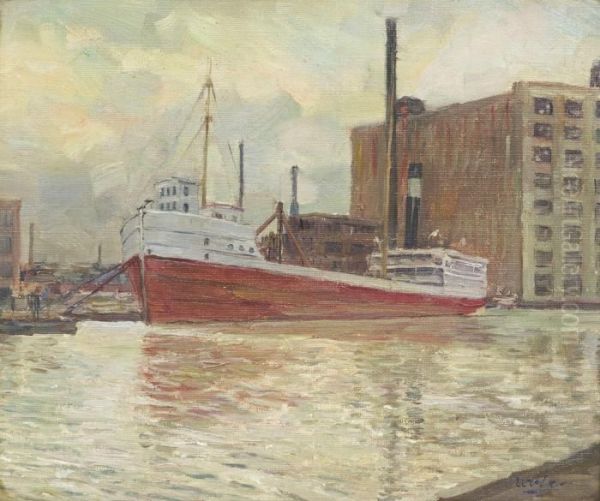 Petrol Boat In The River Oil Painting by Walter Ufer