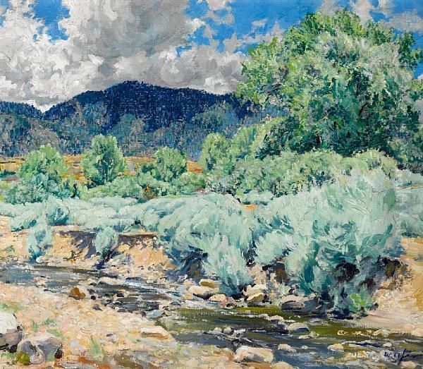 Greasewood, Santa Fe River Oil Painting by Walter Ufer