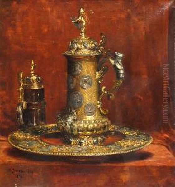 Still Life With A Beer Stein On A Goldplatter Oil Painting by S. Jerome Uhl