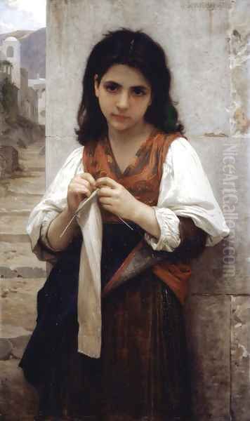 Tricoteuse (The Little Knitter) Oil Painting by William-Adolphe Bouguereau