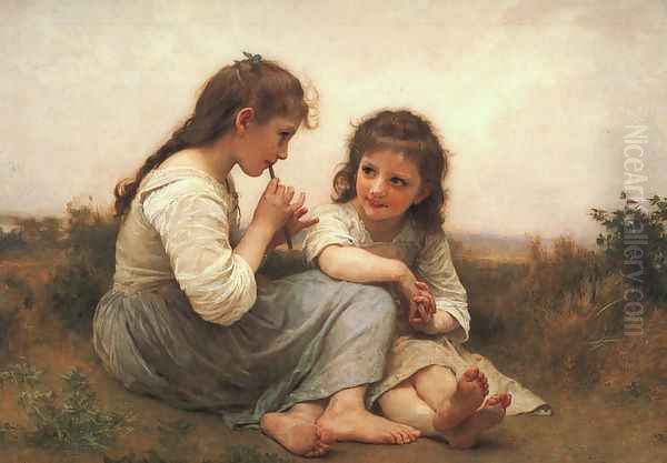 Two Girls (Childhood Idyll) 1900 Oil Painting by William-Adolphe Bouguereau