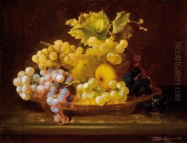 Still-life Of Grapes Oil Painting by Ferenc Ujhazy