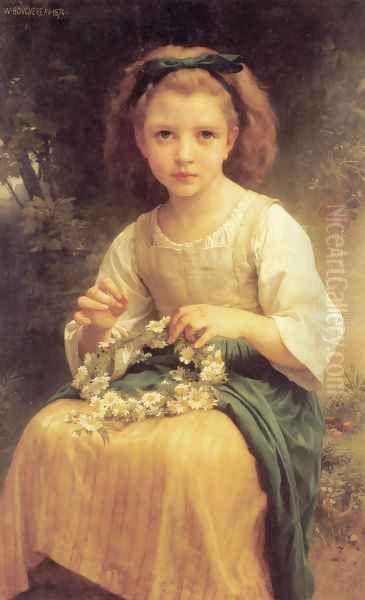 Enfant tressant une couronne (Child braiding a crown) Oil Painting by William-Adolphe Bouguereau