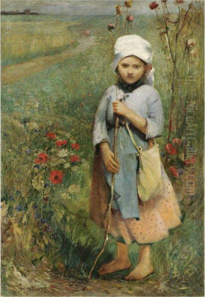 Shepherd Girl Oil Painting by Ignac Ujvary