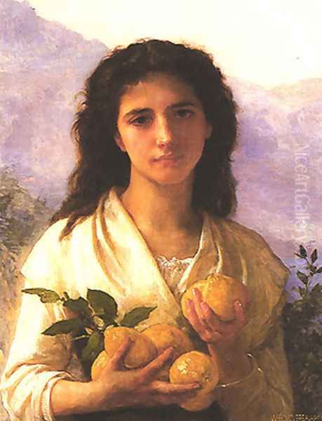 Girl Holding Lemons Oil Painting by William-Adolphe Bouguereau