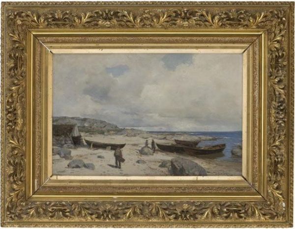 Fishermen At Jaeren Oil Painting by Nikolai Ulfsten