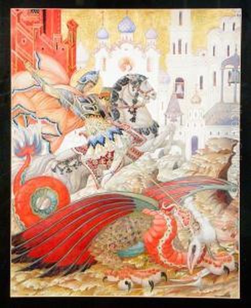 St. George And The Dragon Oil Painting by Vsevolod Ulianoff