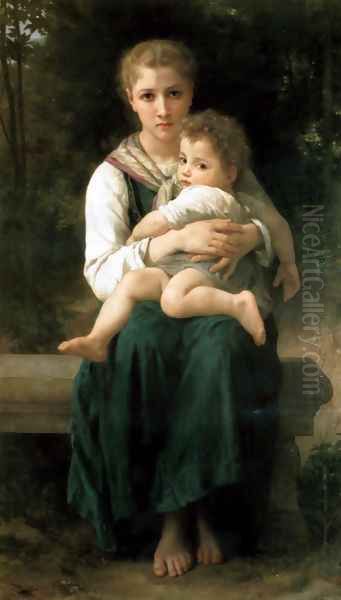 Les Deux Soeurs (The Two Sisters) Oil Painting by William-Adolphe Bouguereau