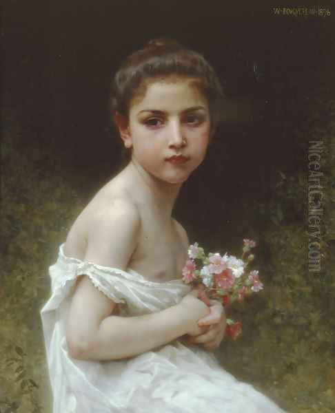 Petite fille au bouquet (Little girl with a bouquet) Oil Painting by William-Adolphe Bouguereau